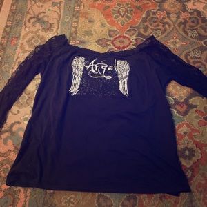 Long sleeve low cut black shirt